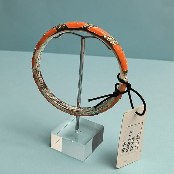 NORDSTROM Sequin Enamel Hinge Bangle Bracelet Clamper Start Orange Rhinestone - Picture 2 of 5